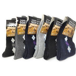 Men Lamb Wool Crew Socks, Thermal Warm Winter Heavy Duty Boot, Argyle, 12-Pairs